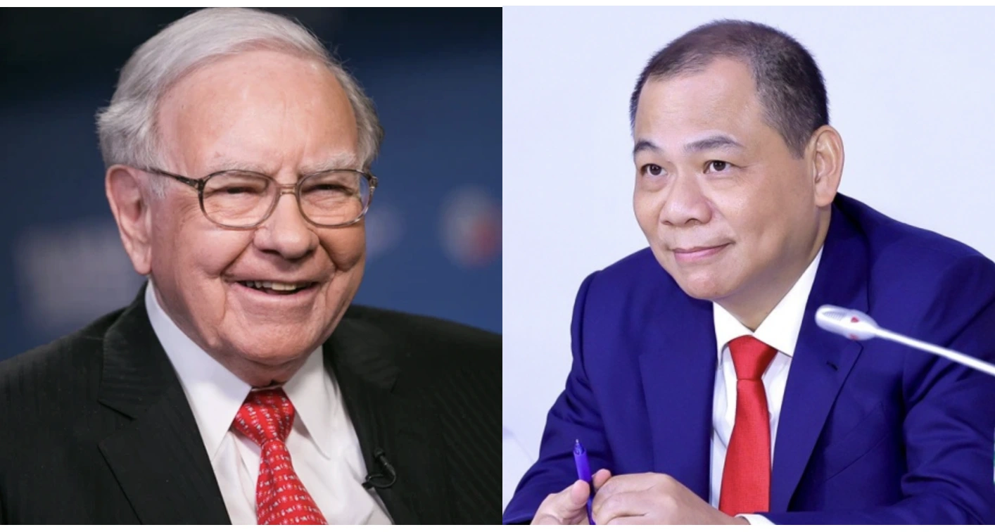 Huyền thoại đầu tư Warren Buffett và ông Phạm Nhật Vượng (Ảnh: Forbes).